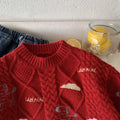 Children's New Year Red Sweater, Autumn/Winter 2025, Boys' Cartoon Pony Embroidered Pullover Knitwear, Baby Toddler New Year's Greeting Outfit