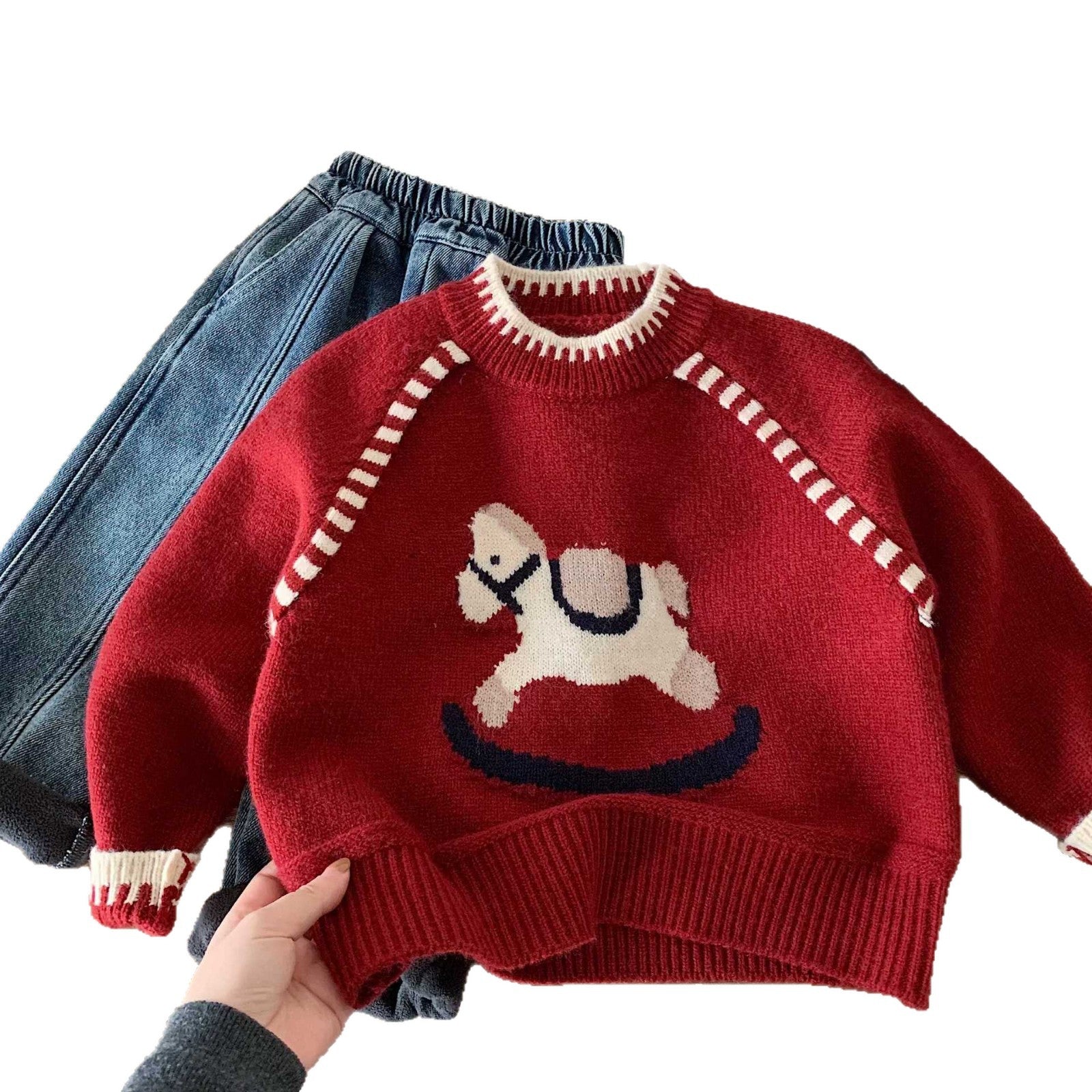 2026 New Year Sweater for Baby Boys, Thickened Warm Knitted Sweater, Children's Year of the Horse New Year's Sweater