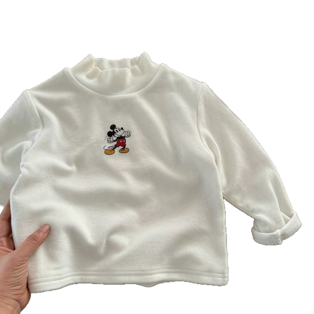 Children's Thickened Winter New Style 2025 Base Layer Shirt Boys' Striped Top Trendy Baby Cartoon T-Shirt Girls' Cashmere