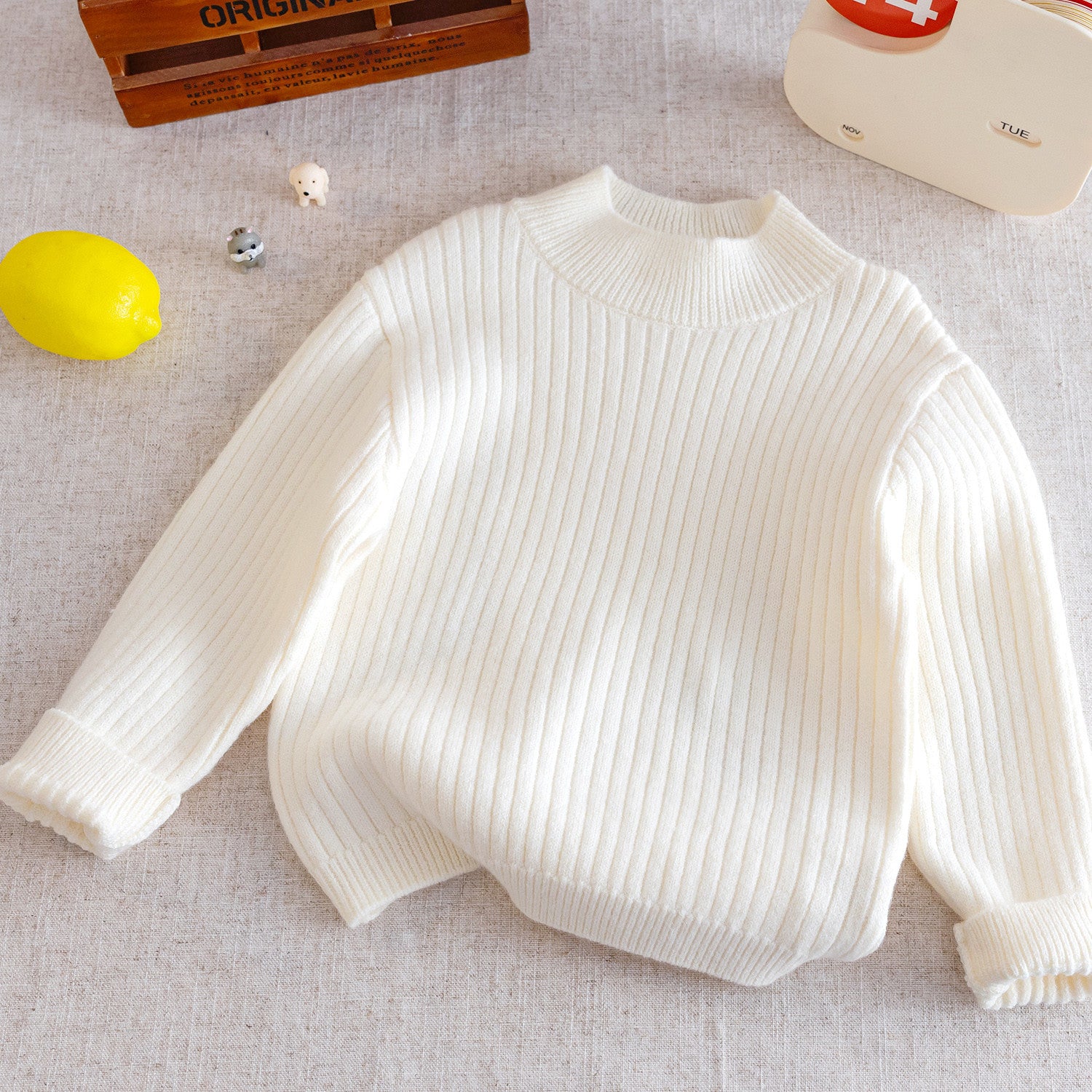 Children's thick knitted sweater, boys' winter new style, solid color top, trendy baby base sweater, girls' warm