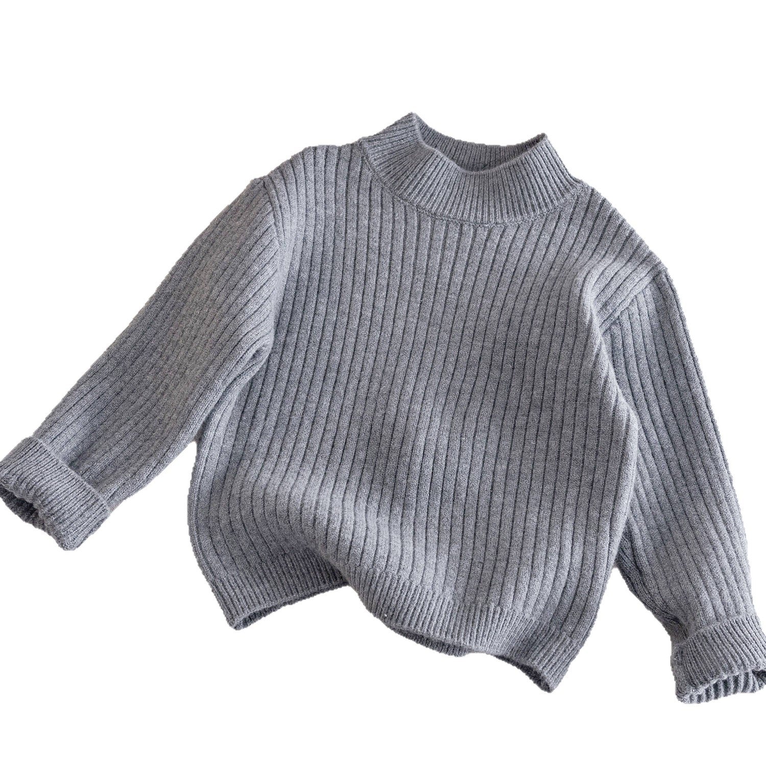 Children's thick knitted sweater, boys' winter new style, solid color top, trendy baby base sweater, girls' warm