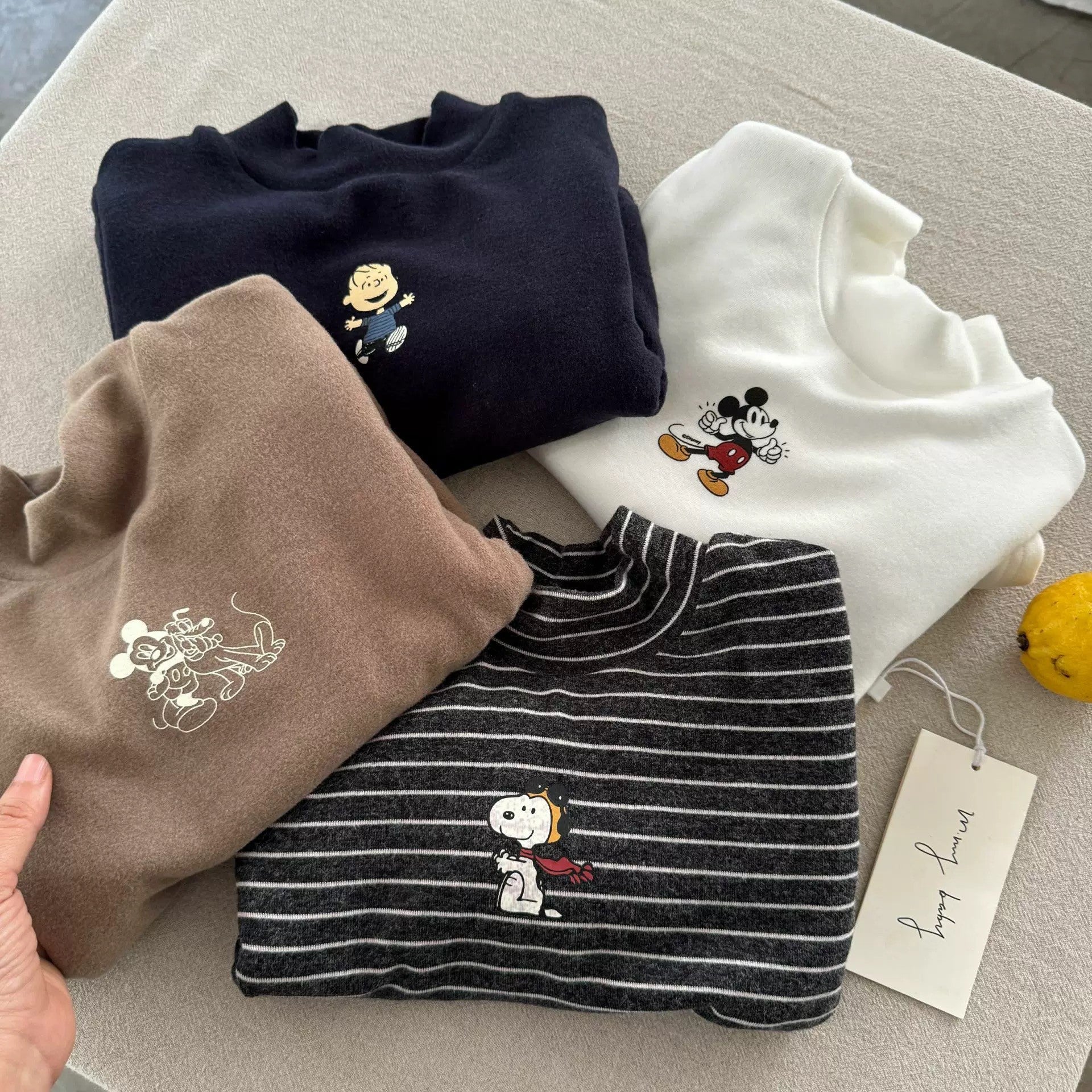 Children's Thickened Winter New Style 2025 Base Layer Shirt Boys' Striped Top Trendy Baby Cartoon T-Shirt Girls' Cashmere