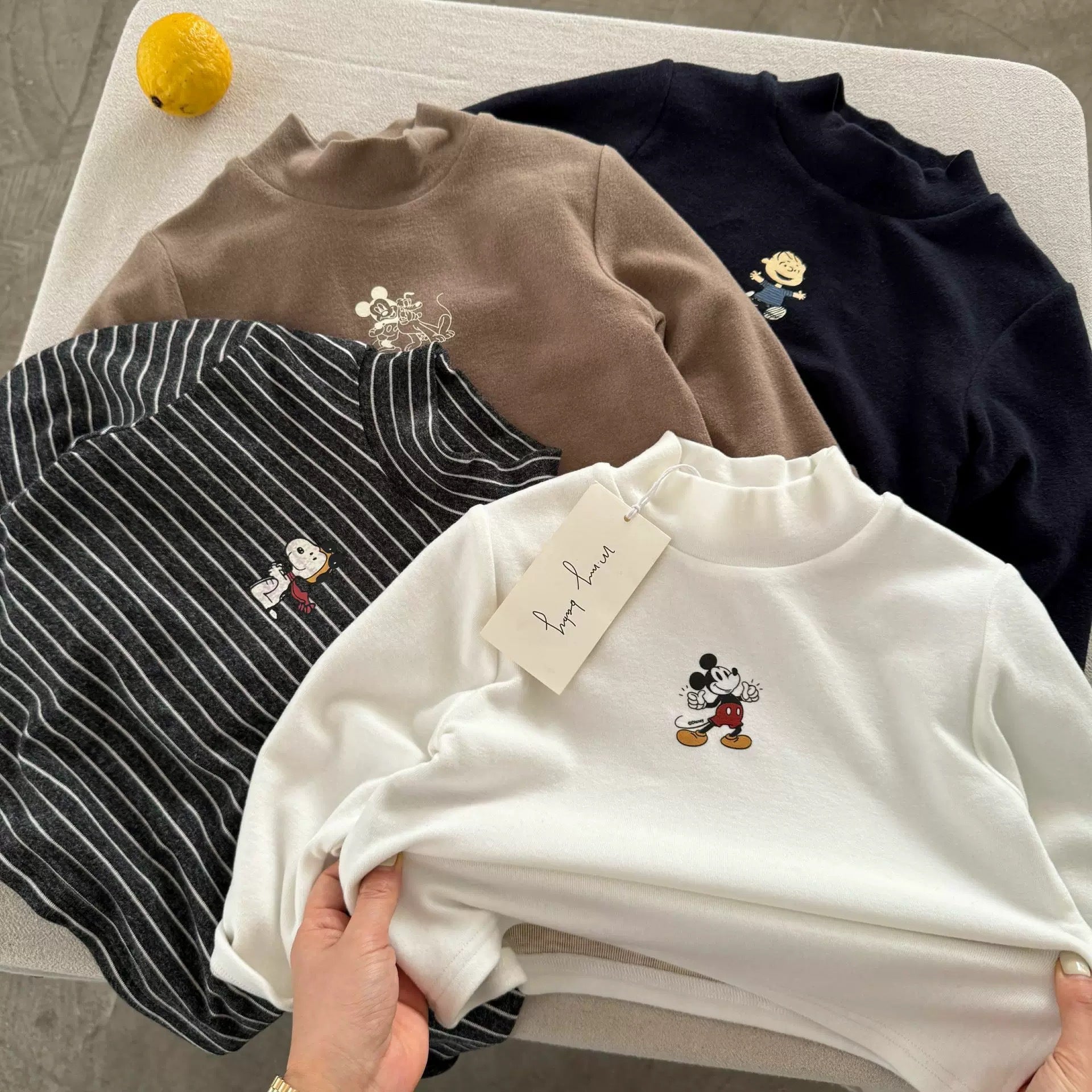 Children's Thickened Winter New Style 2025 Base Layer Shirt Boys' Striped Top Trendy Baby Cartoon T-Shirt Girls' Cashmere
