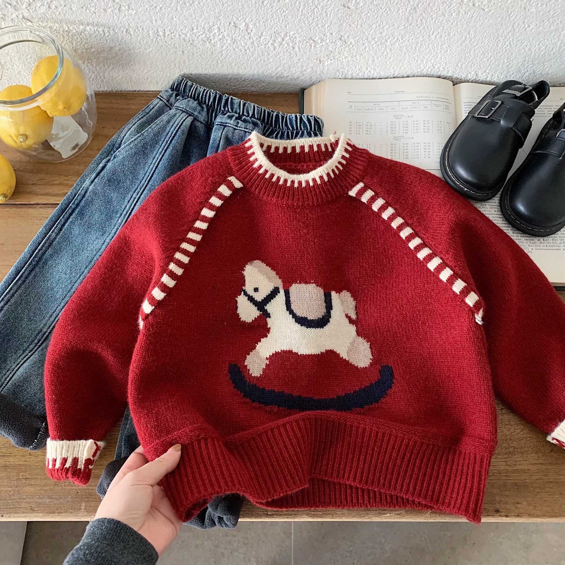 2026 New Year Sweater for Baby Boys, Thickened Warm Knitted Sweater, Children's Year of the Horse New Year's Sweater